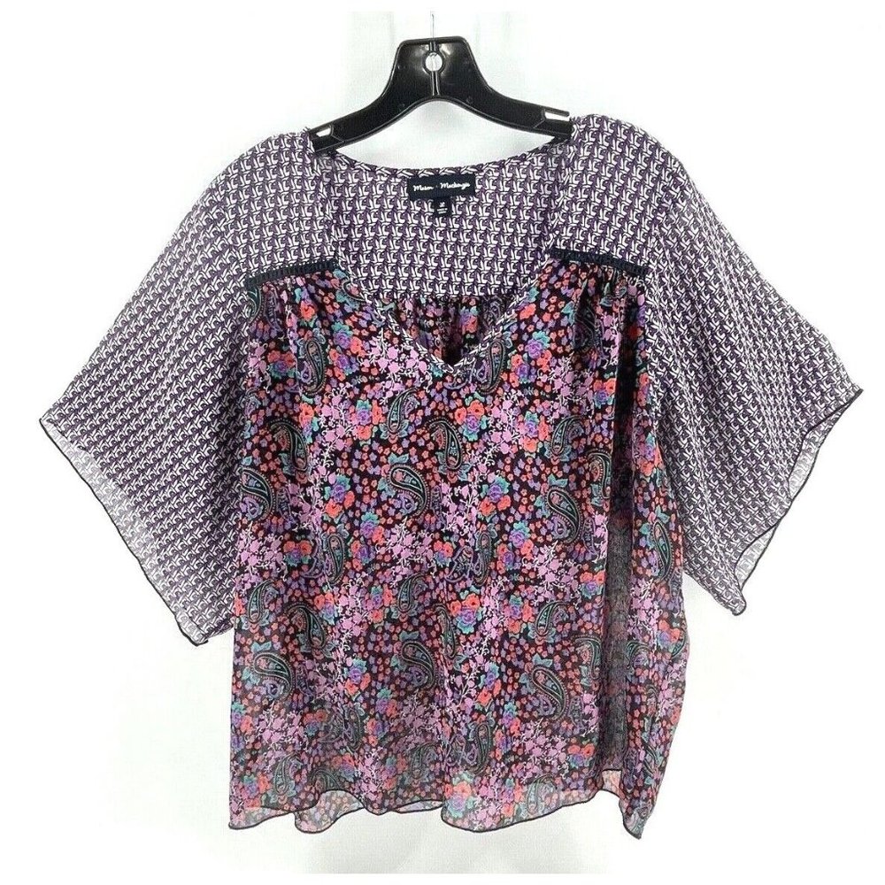 Mason + Mackenzie Women's Floral Blouse Peasant Top Medium Paisley Pink Purple